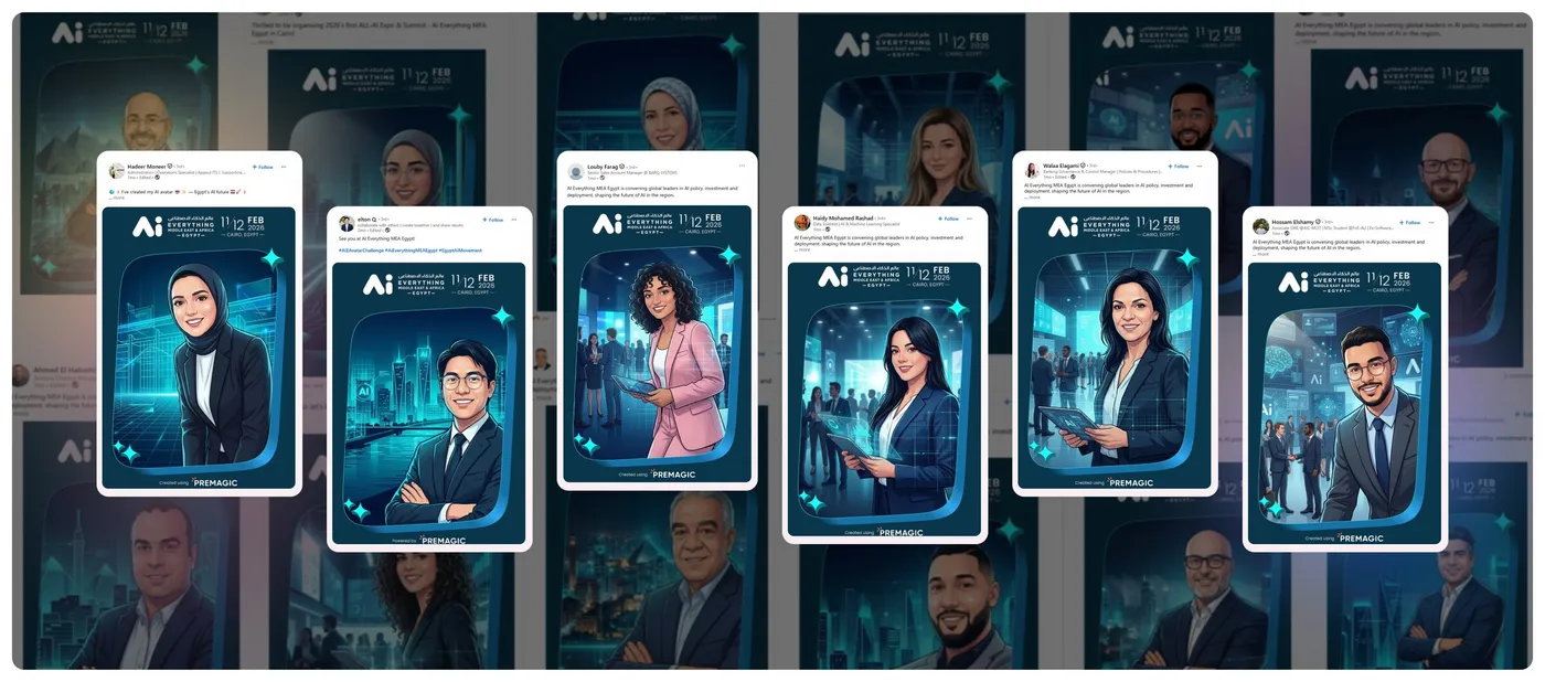 A wall of LinkedIn posts from attendees sharing their AI Everything MEA Egypt avatars